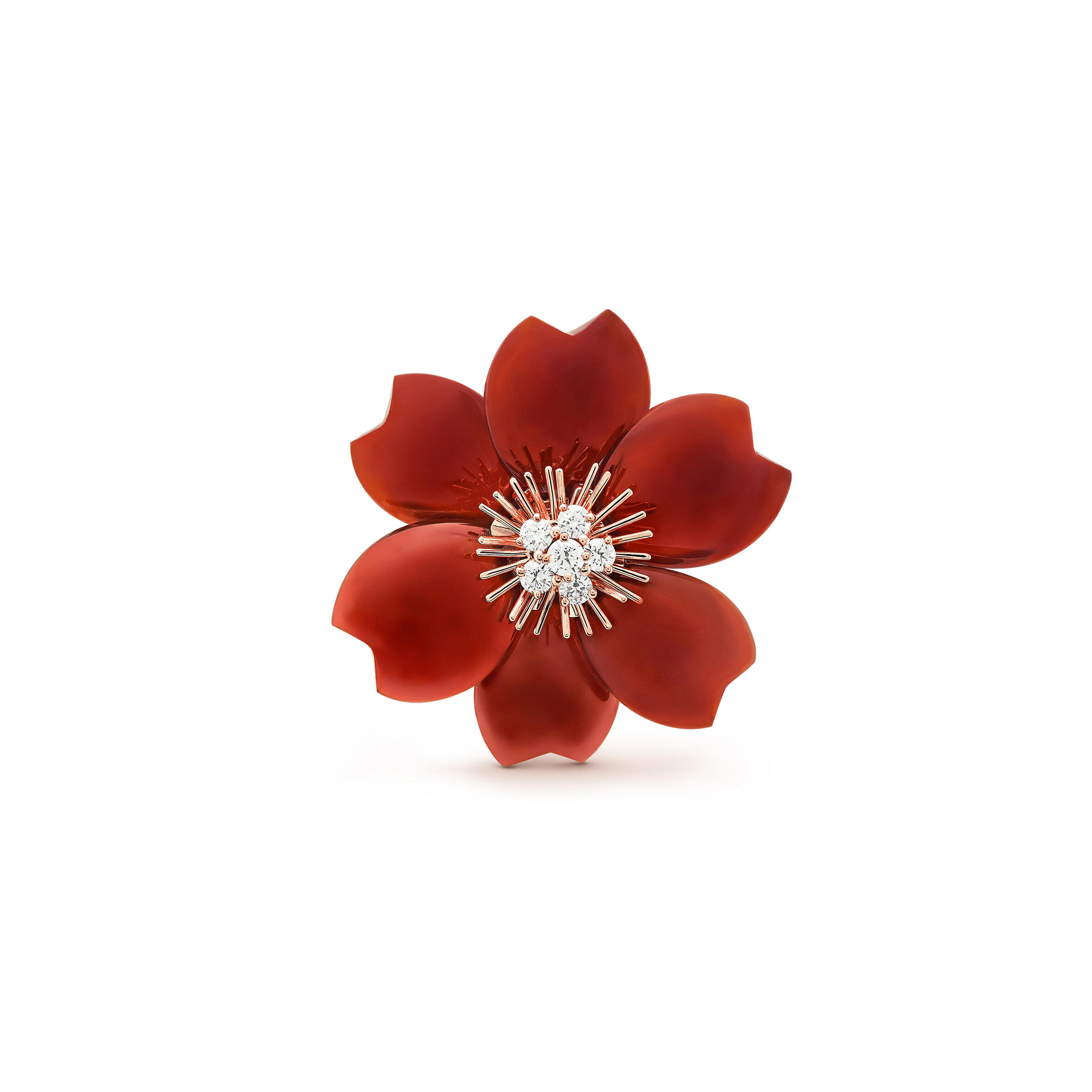v*n cl**f arpels rose de noËl clip, medium model - rose gold, carnelian, D1am0nd vcaro9b600
